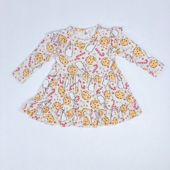 Baby Girls Bamboo Winter Christmas Holiday Santa Cookies Print Twirl Dress 3-6m - Picture 8 of 9